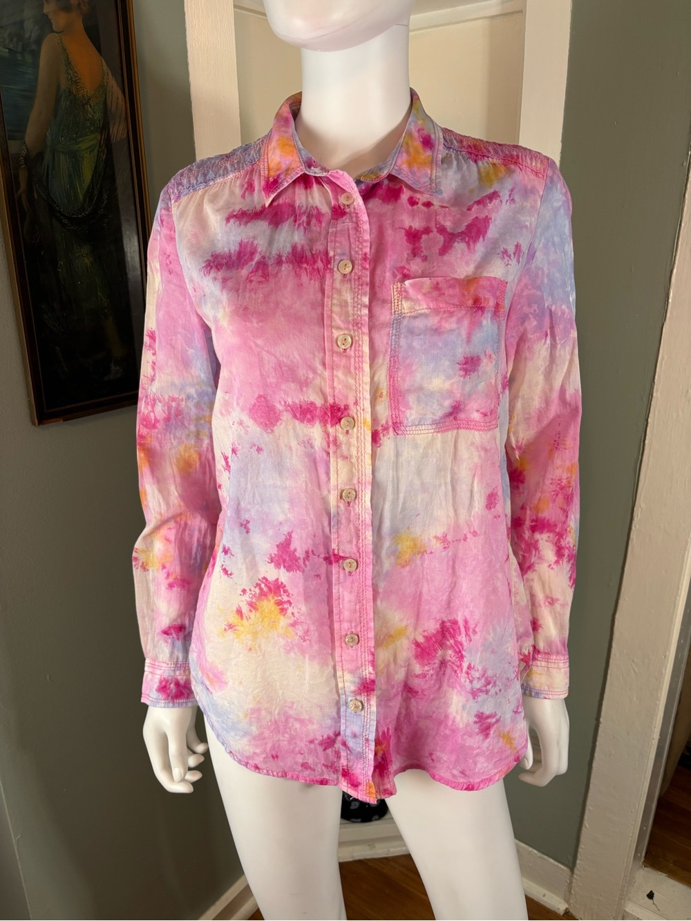 Anthropologie Pilcro The Cate Tie-Dye Light Button-Down Shirt XSmall Lightweight